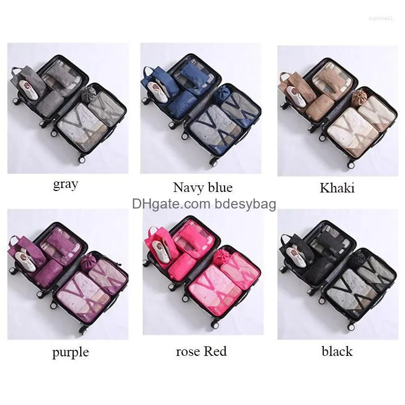 Storage Bags Storage Bags Packing Cubes Travel Organizer Seven-Piece Bag Underwear Finishing Waterproof Lage Clothes Suitcase Drop Del Dhode