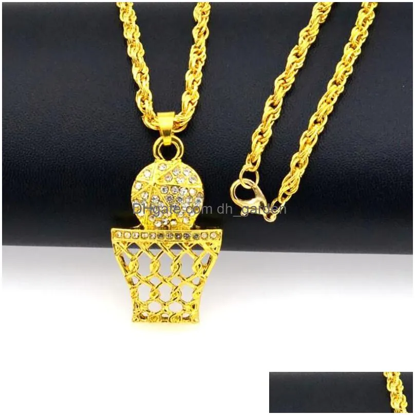 Pendant Necklaces Pendant Necklaces Trend Mens Hip Hop Diamond Necklace Creative Basketball Grid Elegant Versatile Interesti Dhgarden Dhitm