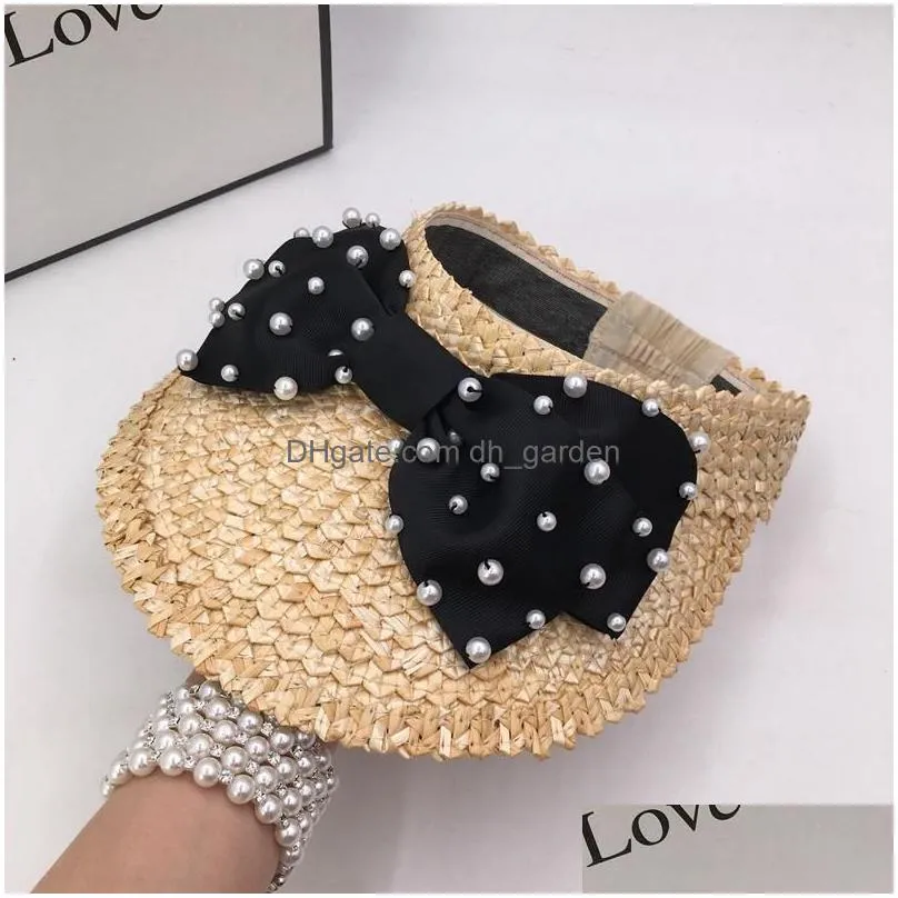 Wide Brim Hats Wide Brim Hats Empty Summer Sweet Bowknot Womens Visors Without Top Sun Hat St Female Drop Delivery Fashion A Dhgarden Dhthy