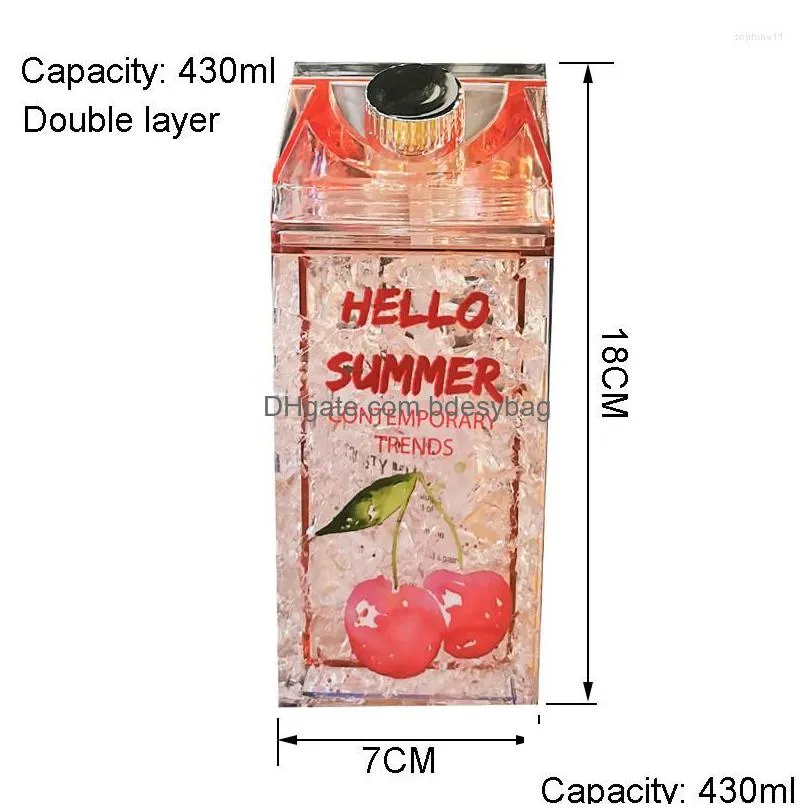 Water Bottles Water Bottles 430Ml Square Double Bottle Outdoor Ice Cup St Cold Drink Creative Summer Student Drinking Plastic Drop Del Dhwkp