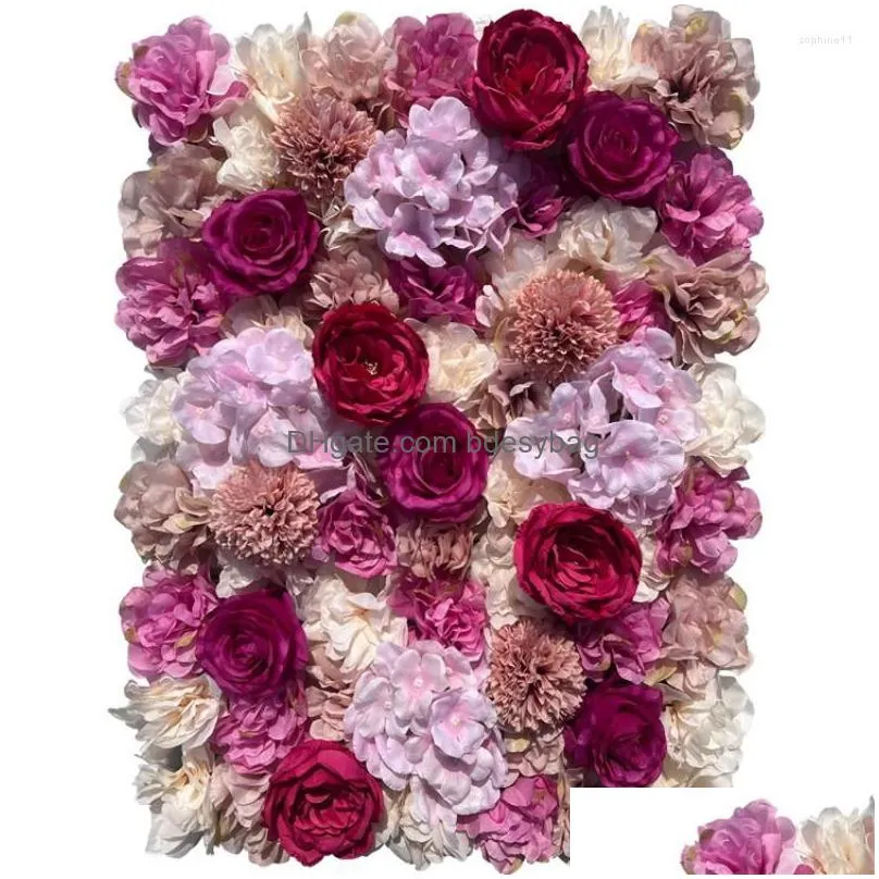 Decorative Flowers & Wreaths Decorative Flowers 40X60Cm/Pc Rose Artificial Flower Wall Panel Decor Backdrop Wedding Party Event Birthd Dhsuu