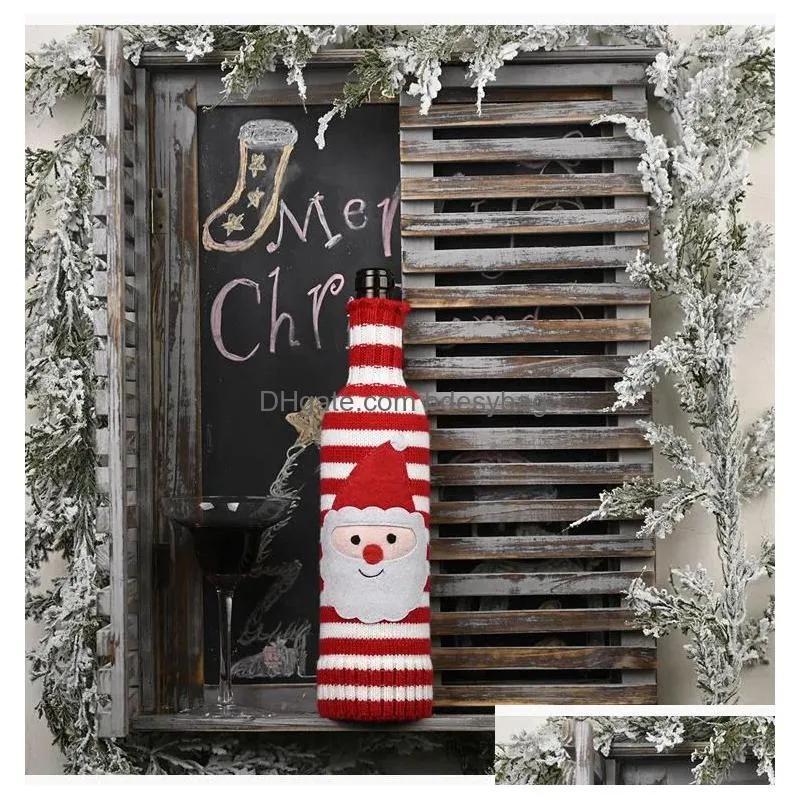 Christmas Decorations Christmas Decorations 2Pcs 11X30Cm Wine Bottle Bags Knitted Stripes Santa Claus Snowman Elk Gift Holders Xmas Ye Dh5Xy