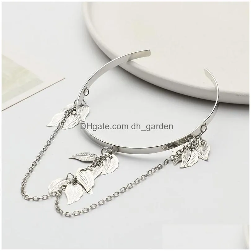 Chain Link Chain Temperament Women Metal Leaves Jewelry Leaf Tassel Pendants Arm Decor Upper Bracelet Drop Delivery Jewelry B Dhgarden Dhmki