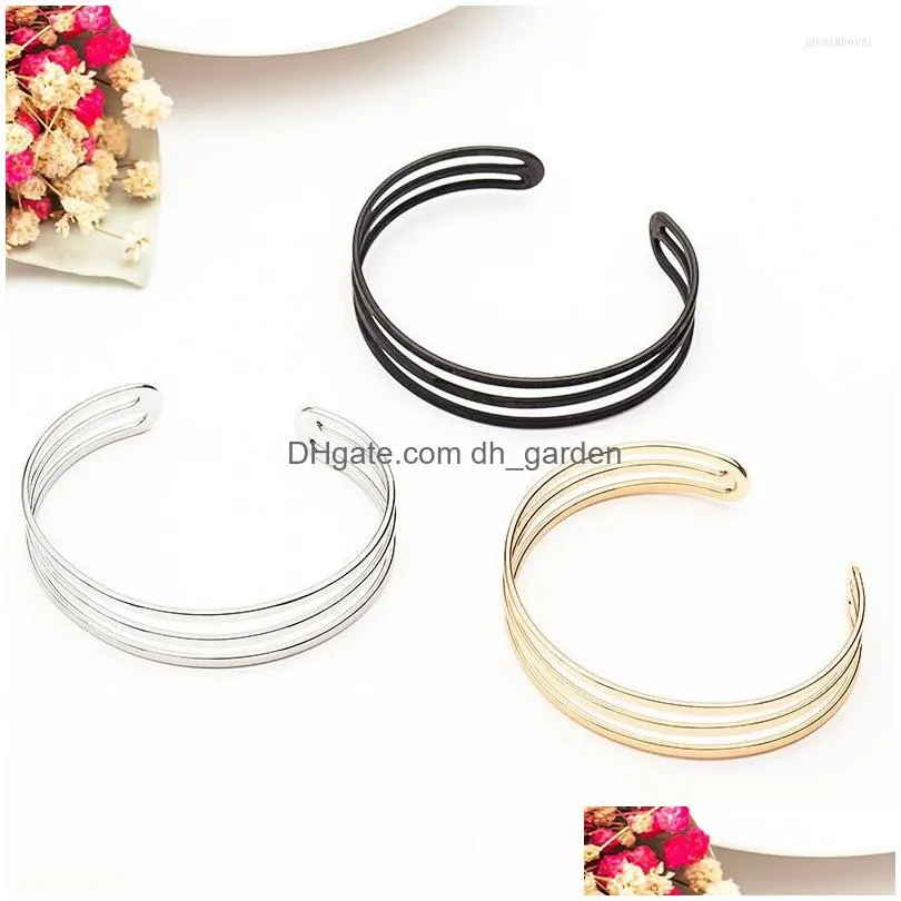 Bangle Bangle Fashion 3 Layered Opening Adjustable Wire Cuff Bracelets Bangles For Women Men Gift With Delicate Box Drop Del Dhgarden Dht5N