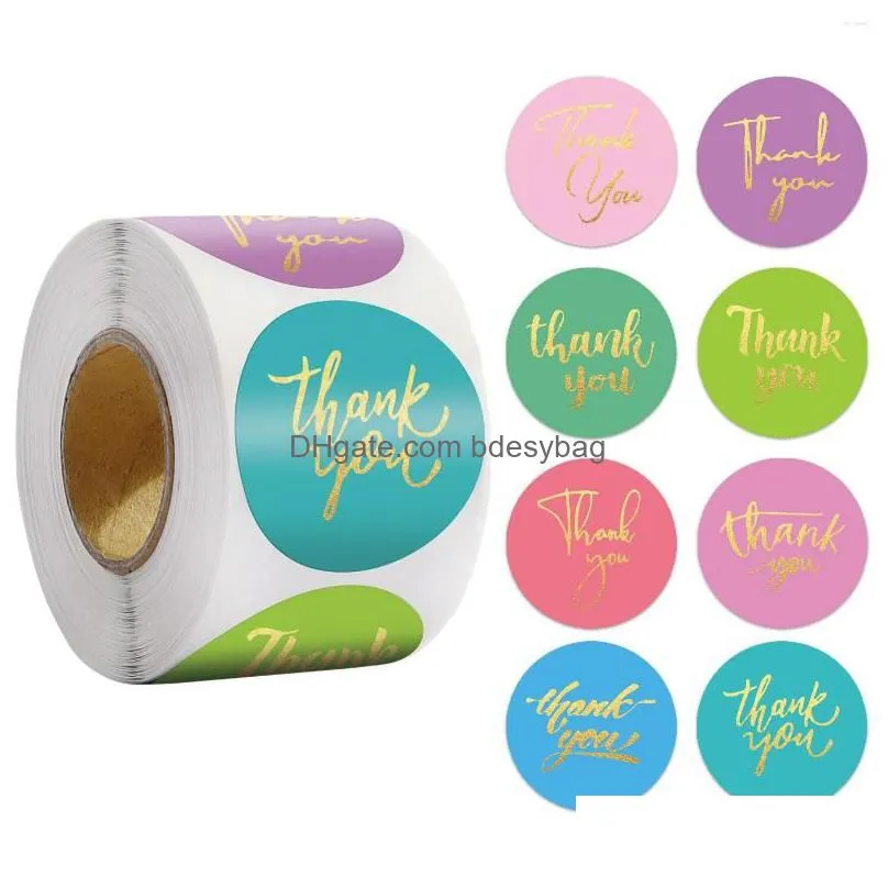 Gift Wrap Gift Wrap 500Pcs/Roll 1 Inch 2.5Cm Roll With Stam Sticker Label Thank You Stickers Scrapbooking Seal Envelope Decoration Dro Dhy4X