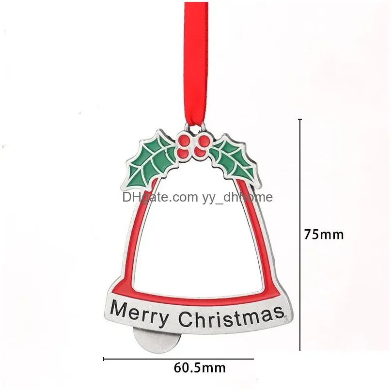 christmas pendants sublimation diy white blanks ring bell christmas tree decorations zinc alloy merry christmas bell shaped keychain 1013 mm