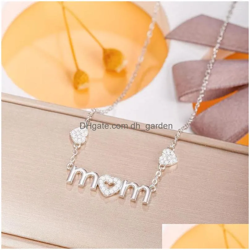 Pendant Necklaces Pendant Necklaces Mothers Day Mom Letter Crystal Heart Necklace For Mother Copper Chain Rhinestone Mama Je Dhgarden Dhwyn