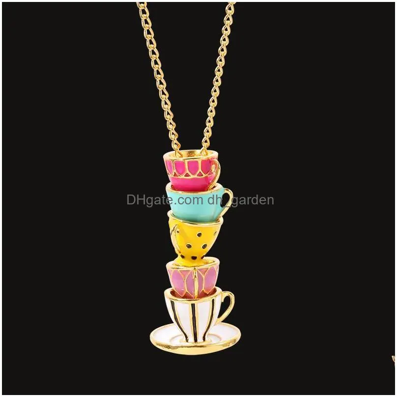 Pendant Necklaces Pendant Necklaces Fashion Sweater Chain Teacup Necklace Mini Tea Cup Flagon Pendants Clothing Accessories Dhgarden Dhz0I