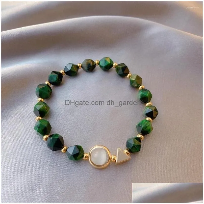 Chain Link Bracelets 2Pcs/Set Adjustable Light Luxury Green Gem Stone Bracelet Female Korean Version Simple Personality Nich Dhgarden Dh8Of