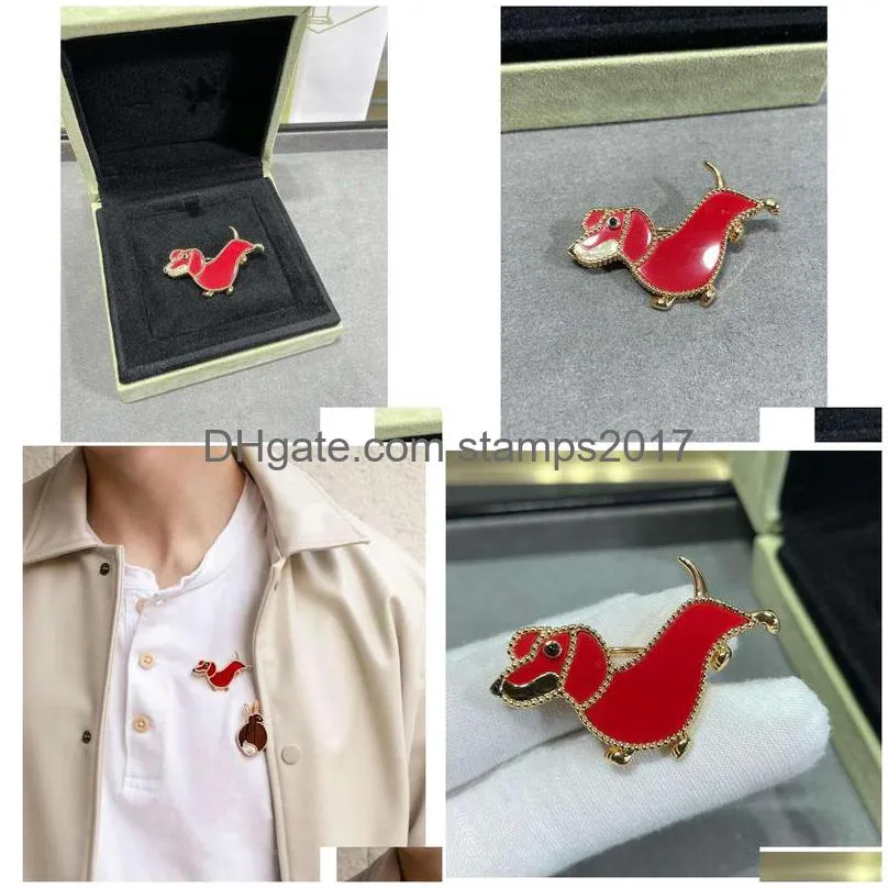 v gold plated mijin dachshund animal breast needle lucky children series cnc high edition full and round