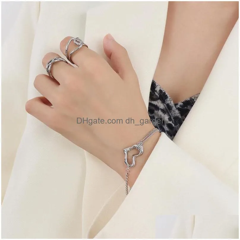 Chain Link Chain French Double Layer Steel Ball Heart Charm Bracelet For Women Titanium Retro Girl Dating Design Jewelry Who Dhgarden Dhlgf