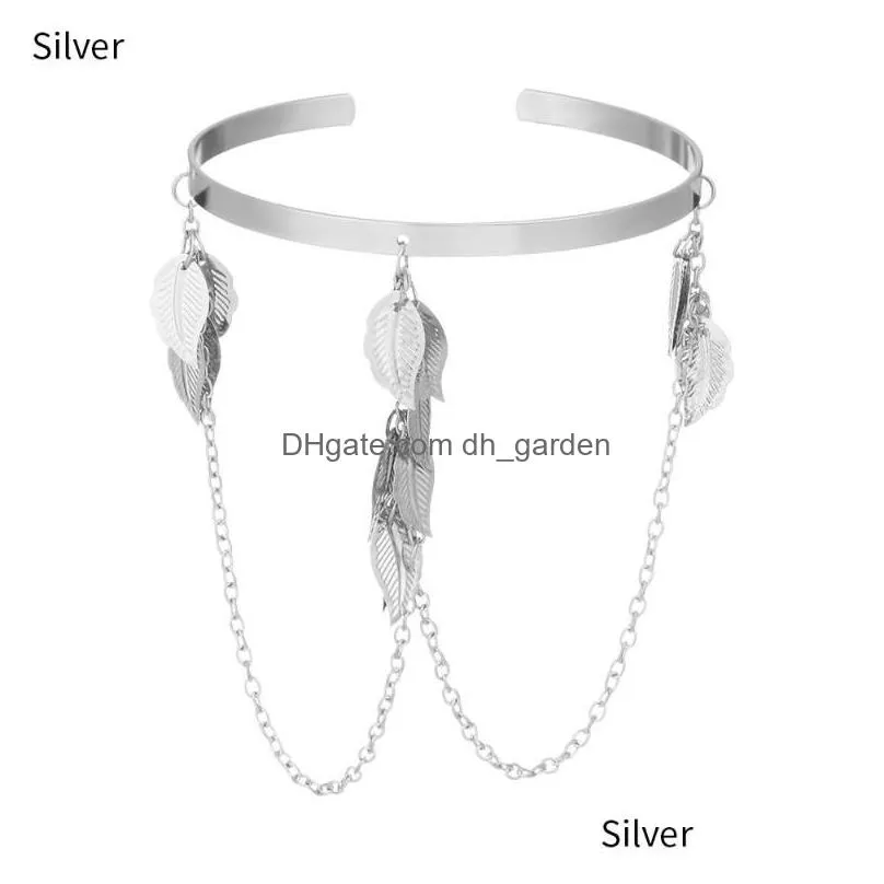 Chain Link Chain Temperament Women Metal Leaves Jewelry Leaf Tassel Pendants Arm Decor Upper Bracelet Drop Delivery Jewelry B Dhgarden Dhmki