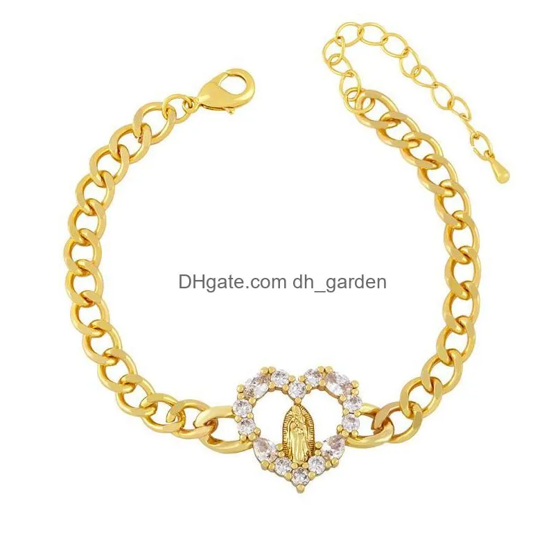 Chain Link Chain Bohemia Heart Gold Color Womens Bracelets Hamsa White Zirconia Trendy Dainty Friendship Jewelry Drop Delive Dhgarden Dh6Jr
