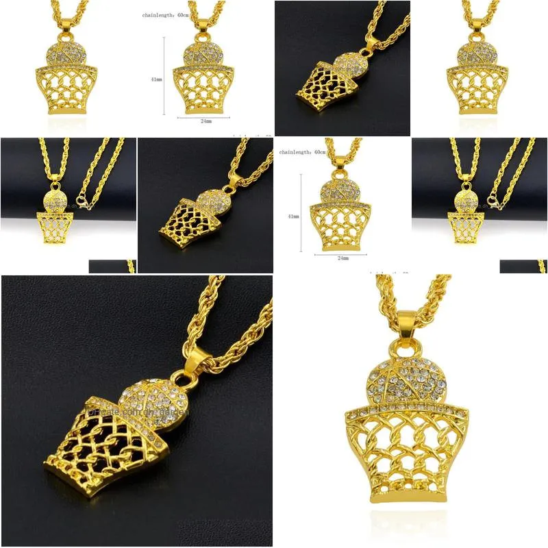 Pendant Necklaces Pendant Necklaces Trend Mens Hip Hop Diamond Necklace Creative Basketball Grid Elegant Versatile Interesti Dhgarden Dhitm