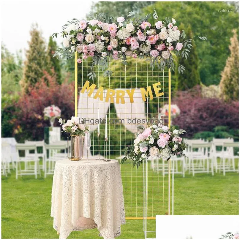 Party Decoration Party Decoration Christmas Iron Gold Grid Square Backdrop Stand Deco Mariage Anniversaire Wedding Arch Set Background Dhayf