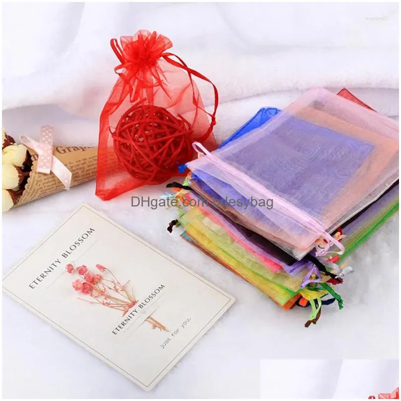 Gift Wrap Gift Wrap 100Pcs Organza Jewelry Packaging Bag 9X12Cm Wedding Favor Party Bags Christmas Wholesale Drop Delivery Home Garden Dhrcu