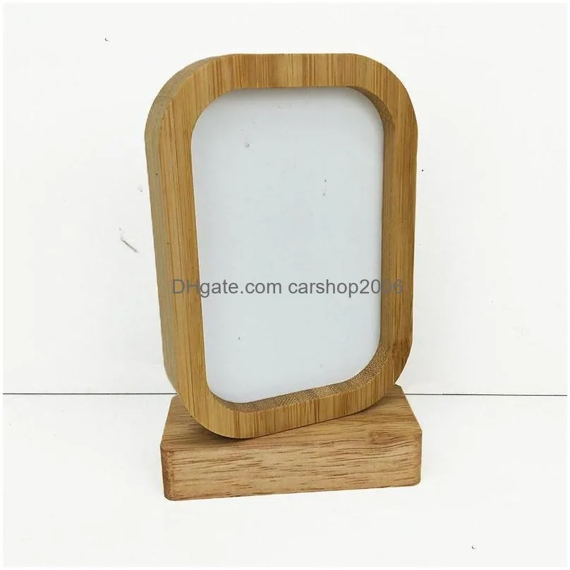 ups stock bamboos sublimation blank p o frame with base diy double sided wood love heart round frames picture painting decoration