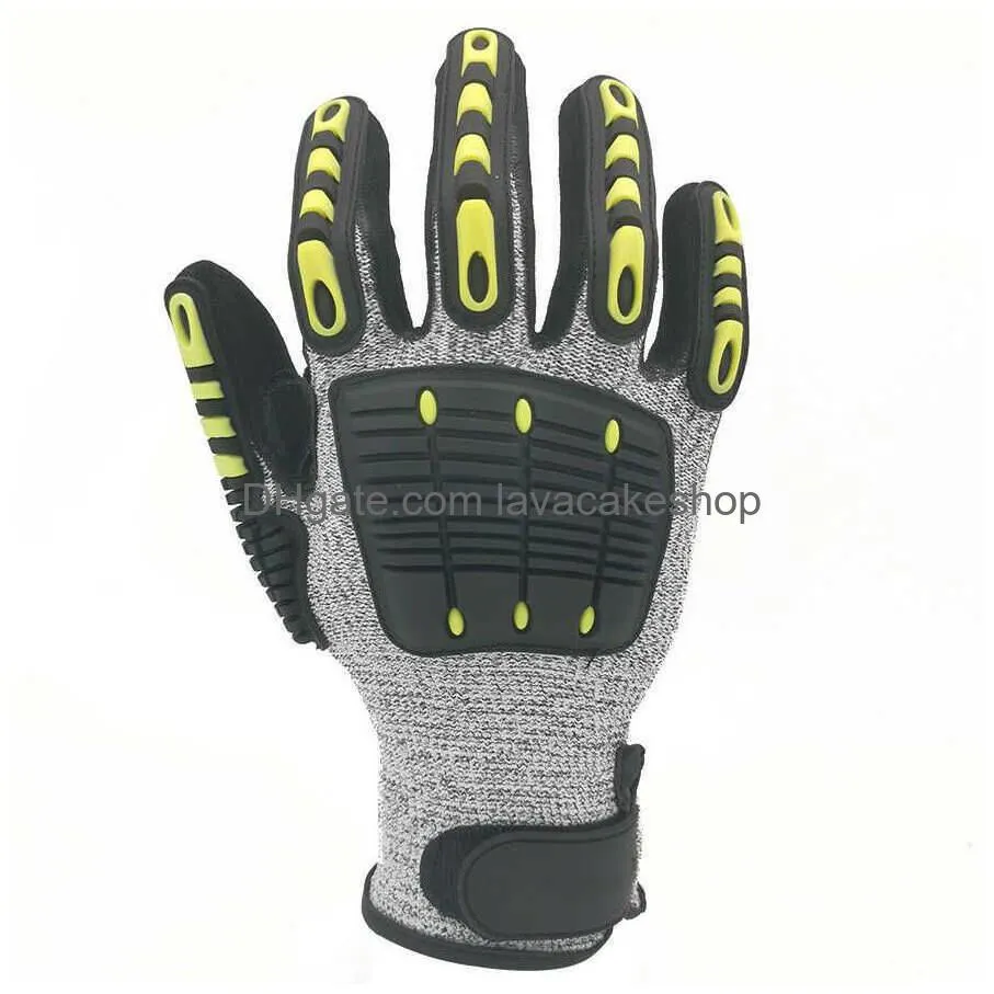 wholesale heavy duty cut resistant gloves anti impact vibration oil safety work shock absorbing tpr mechanical