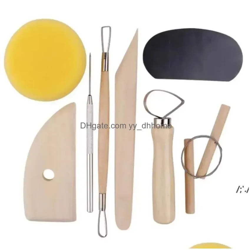 ups 8pcs/set craft tools reusable diy pottery tool kit home handwork clay sculpture ceramics molding drawing tools wholesale