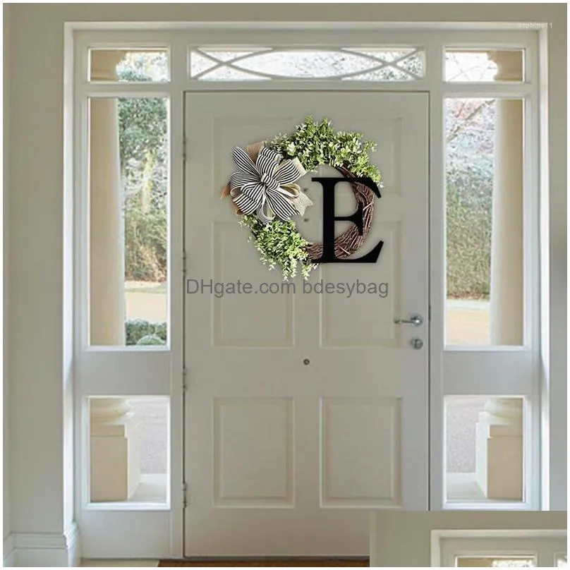 Decorative Flowers & Wreaths Decorative Flowers Initial Wreaths For Front Door Artificial Eucalyptus Wood Hanging Round Wreath With Bo Dhndg