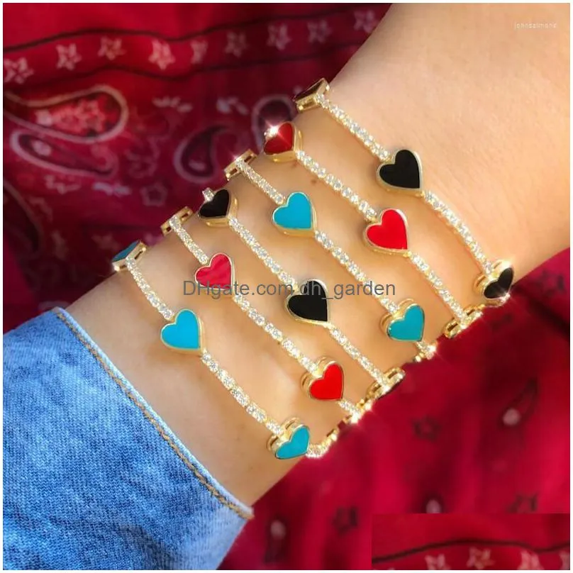 Bangle Bangle Cute Lovely Enamel Heart Charm Cz Tennis Chain Bracelet For Lover Women Fashion Jewelry 15 4Cm Extend Drop Del Dhgarden Dheps