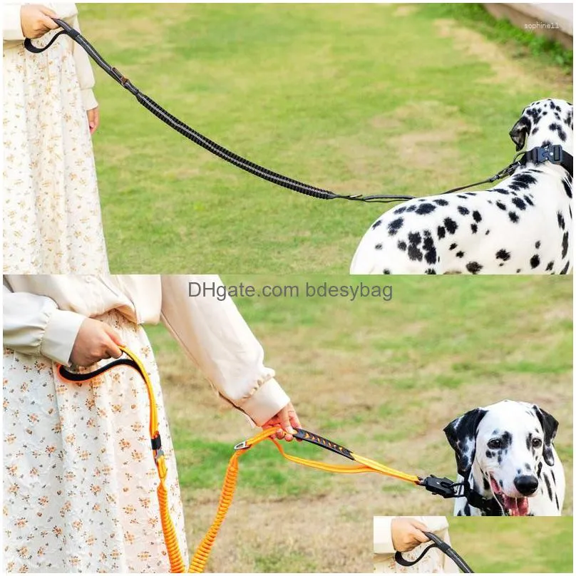 Dog Collars & Leashes Dog Collars Pet Reflective Leash Tactical Heavy Large Dogs Leashes Absorption Two Handles Duty Leashs With Car S Dhwlh