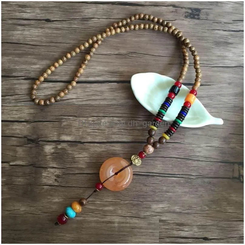 Pendant Necklaces Pendant Necklaces 2023 Handmade Nepal Necklace Buddhist Mala Wood Beads Ethnic Horn Fish Long Statement Je Dhgarden Dh1Rc