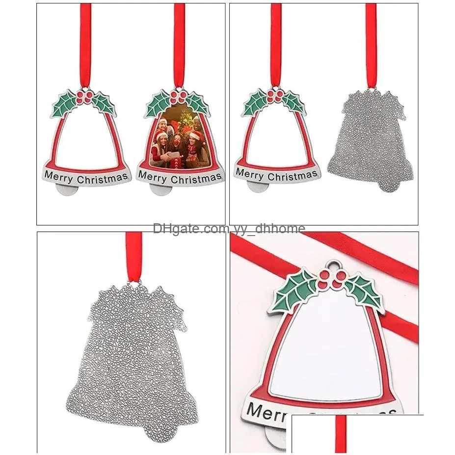 christmas pendants sublimation diy white blanks ring bell christmas tree decorations zinc alloy merry christmas bell shaped keychain 1013 mm