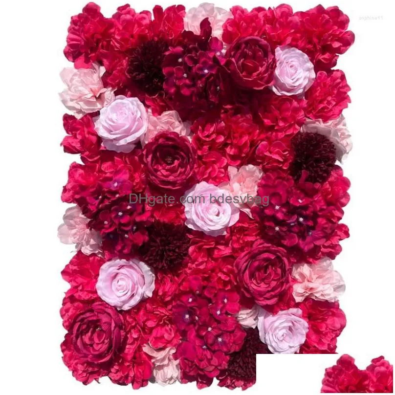 Decorative Flowers & Wreaths Decorative Flowers 40X60Cm/Pc Rose Artificial Flower Wall Panel Decor Backdrop Wedding Party Event Birthd Dhsuu