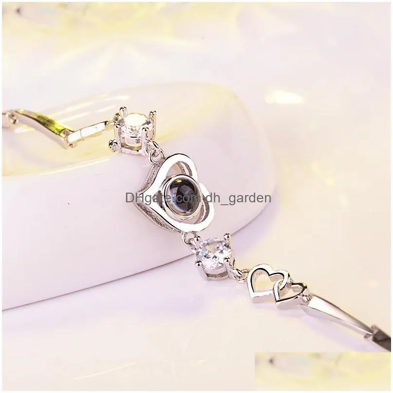 Chain Link Chain Love Heart-Shaped Bracelet 100 Languages I You Valentines Day Gift Drop Delivery Jewelry Bracelets Dhgarden Dhzfi