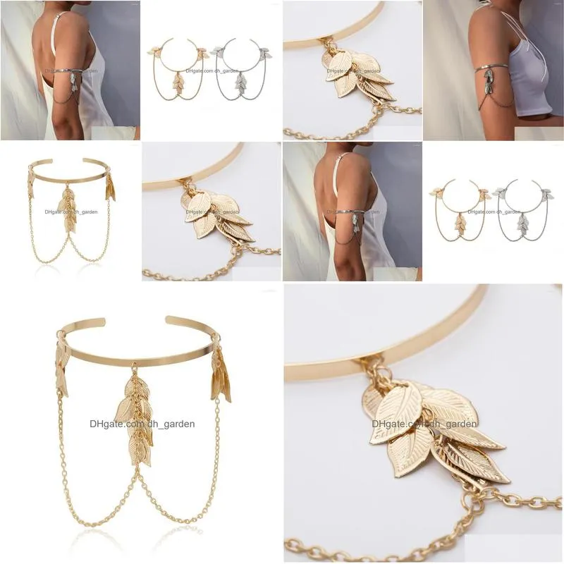 Chain Link Bracelets Bohemian Leaf Charm Upper Arm Bracelet Metal Leaves Tassel Pendants For Women Fashion Jewelry Drop Deli Dhgarden Dhvc0