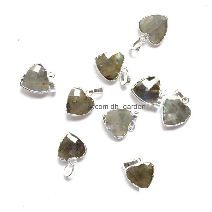 Pendant Necklaces Pendant Necklaces Nature Labradorite Agates Facted Heart Shape With Siery Electroplated Edges For Jewelry Dhgarden Dhvhy