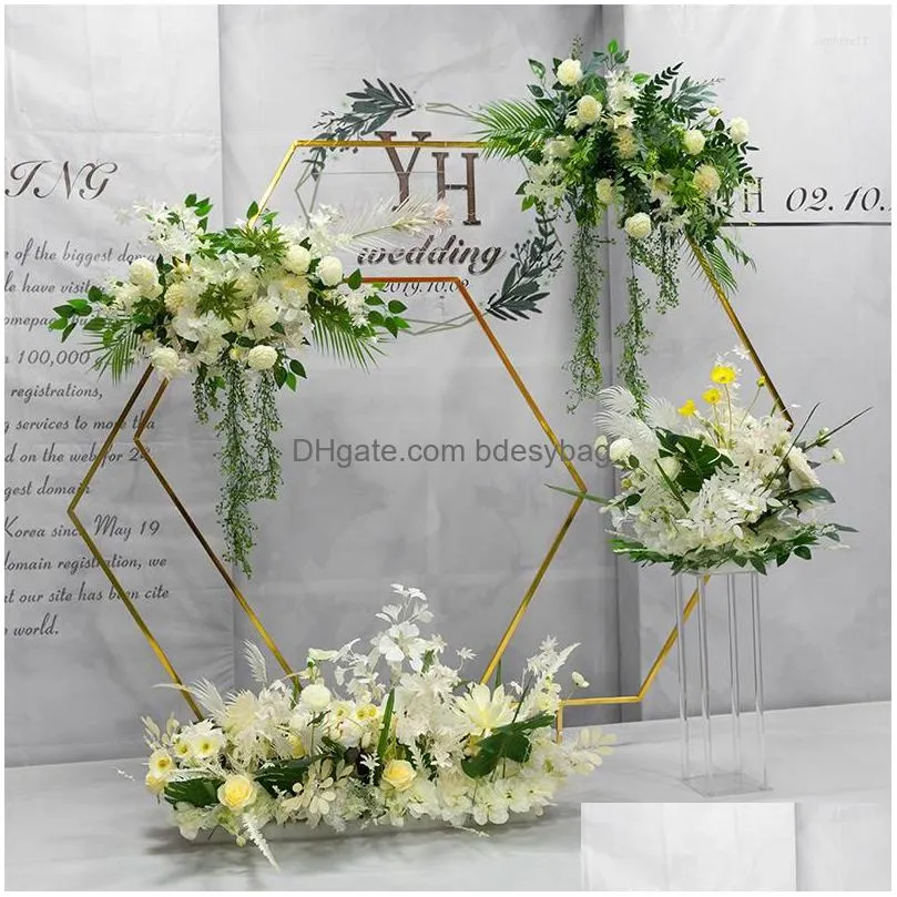 Party Decoration Party Decoration 2Pcs Shiny Hexagon Wedding Arch Decor Backdrop Stand Flower Geometric Home Drop Delivery Home Garden Dhmli