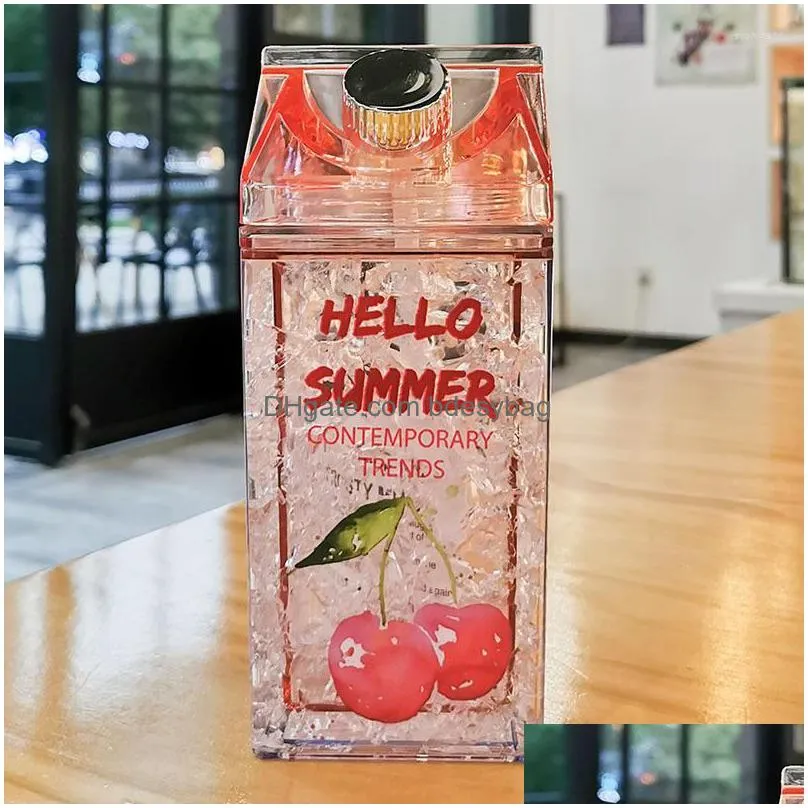 Water Bottles Water Bottles 430Ml Square Double Bottle Outdoor Ice Cup St Cold Drink Creative Summer Student Drinking Plastic Drop Del Dhwkp