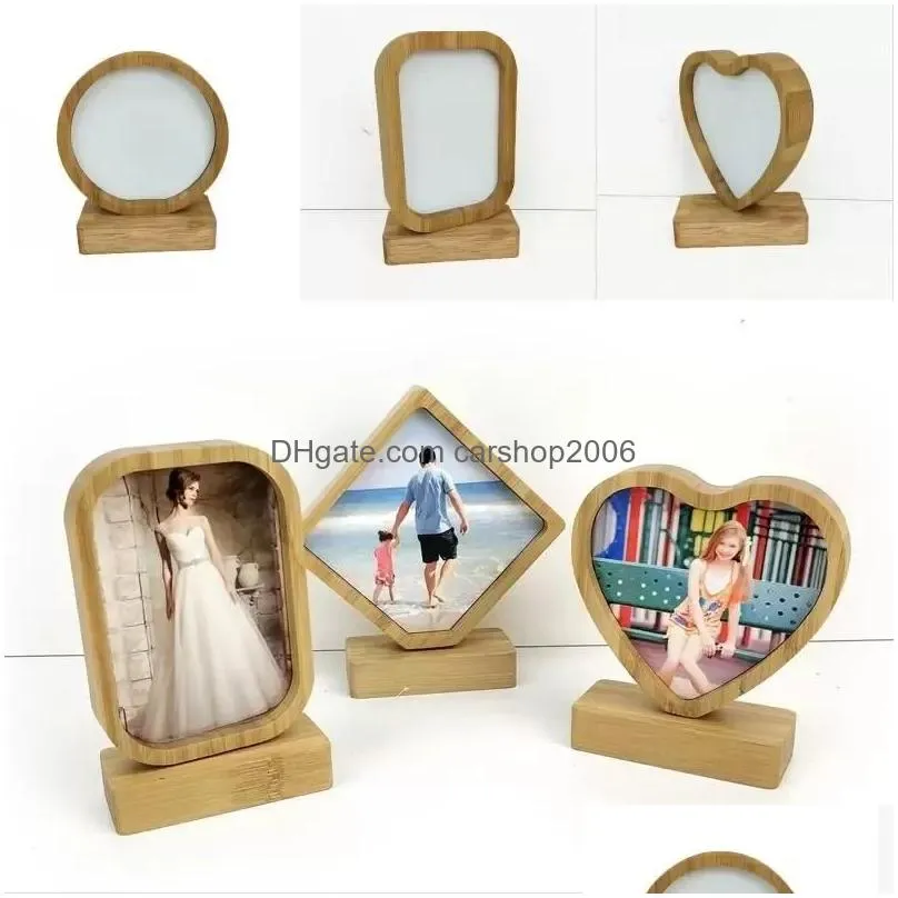 ups stock bamboos sublimation blank p o frame with base diy double sided wood love heart round frames picture painting decoration