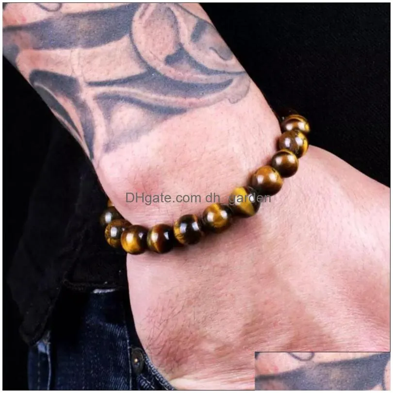 Chain Link Chain Beaded Bracelet 8Mm Natural Stone Beads For Men Gorgeous Semi-Precious Stones Black Agate Lava Tiger Eye Re Dhgarden Dhall