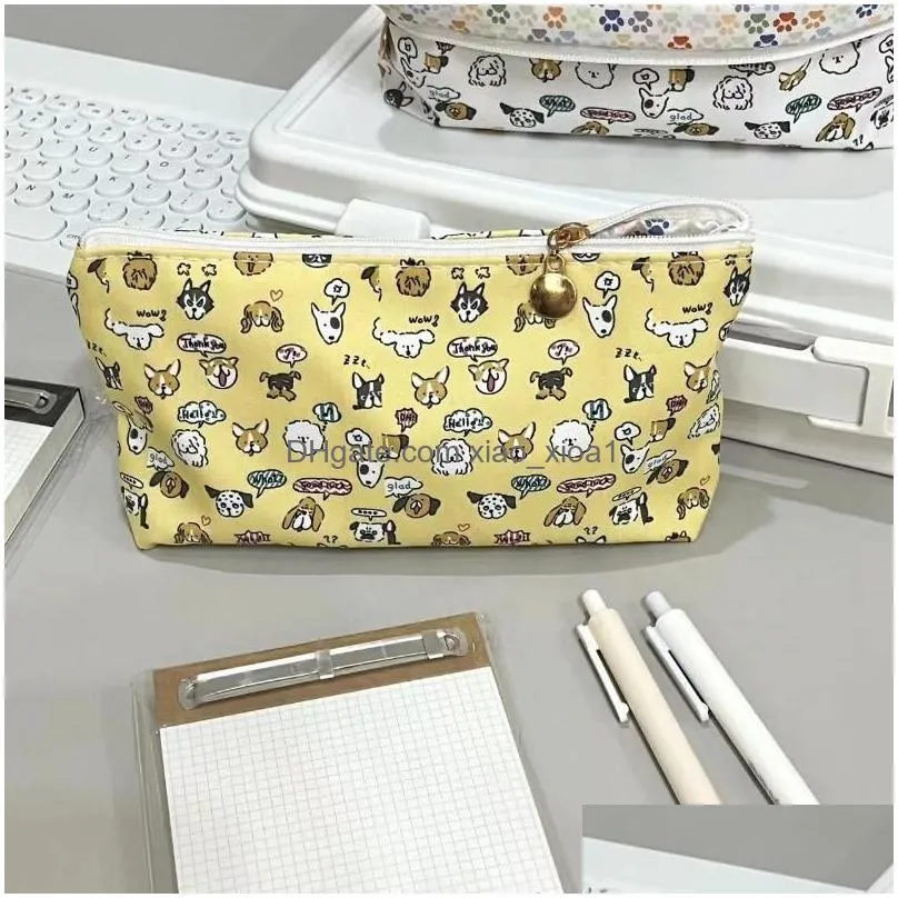 wholesale stationery japanese canvas puppy large capacity printing middle high school students cute bag storage pen box