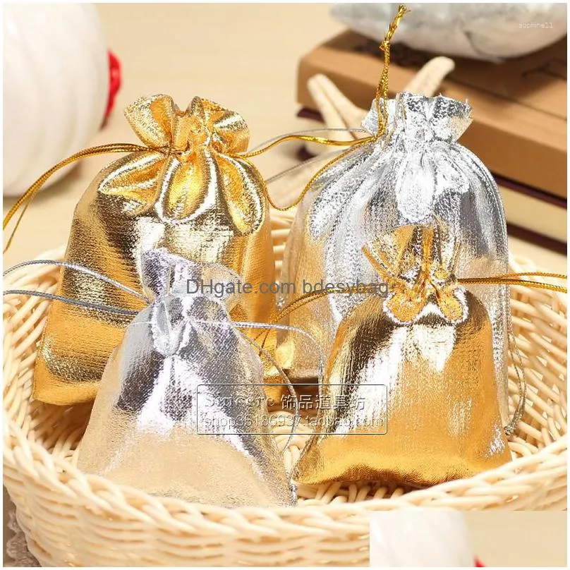 Gift Wrap Gift Wrap 15X20Cm Gold Sier Color Dable Bags Jewelry Packaging Christmas Wedding Party Candy Chocolate Pouches Drop Delivery Dhslh