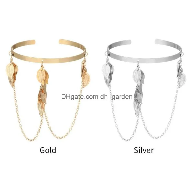 Chain Link Chain Temperament Women Metal Leaves Jewelry Leaf Tassel Pendants Arm Decor Upper Bracelet Drop Delivery Jewelry B Dhgarden Dhmki