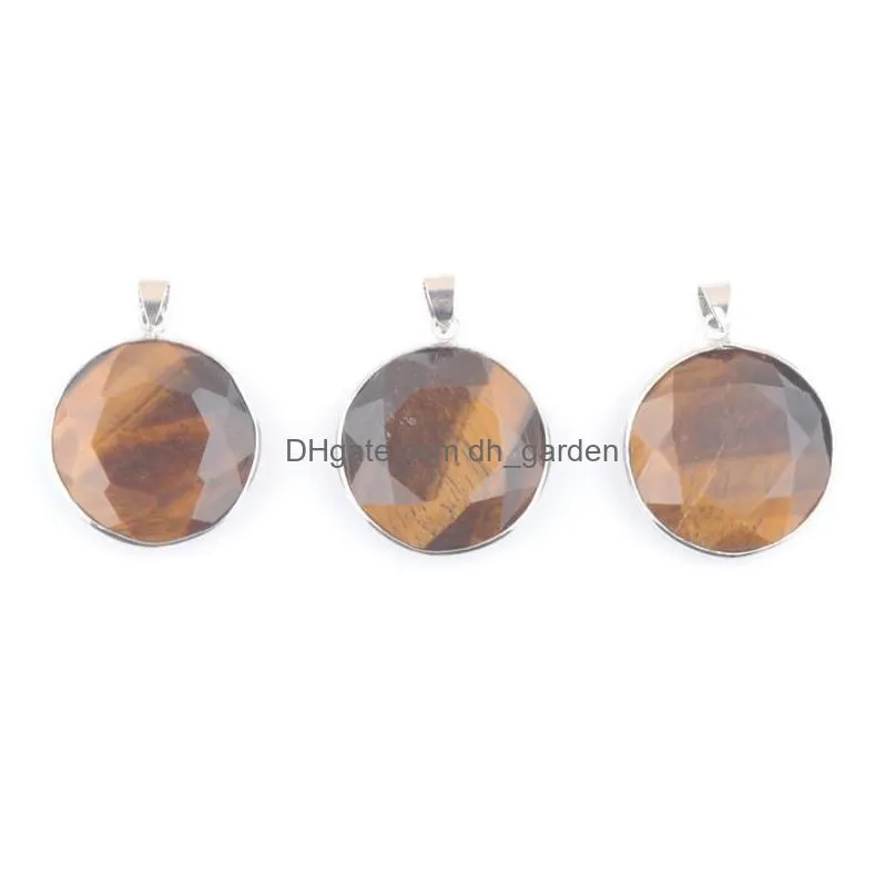 Pendant Necklaces Pendant Necklaces Wholesale 3Pcs Natural Mtifaceted Stone Necklace 26Mm Round Circle Beads Jewelry Tigers Dhgarden Dhgvu