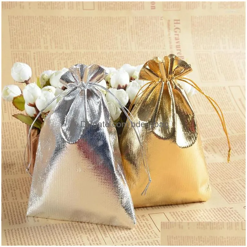 Gift Wrap Gift Wrap 15X20Cm Gold Sier Color Dable Bags Jewelry Packaging Christmas Wedding Party Candy Chocolate Pouches Drop Delivery Dhslh