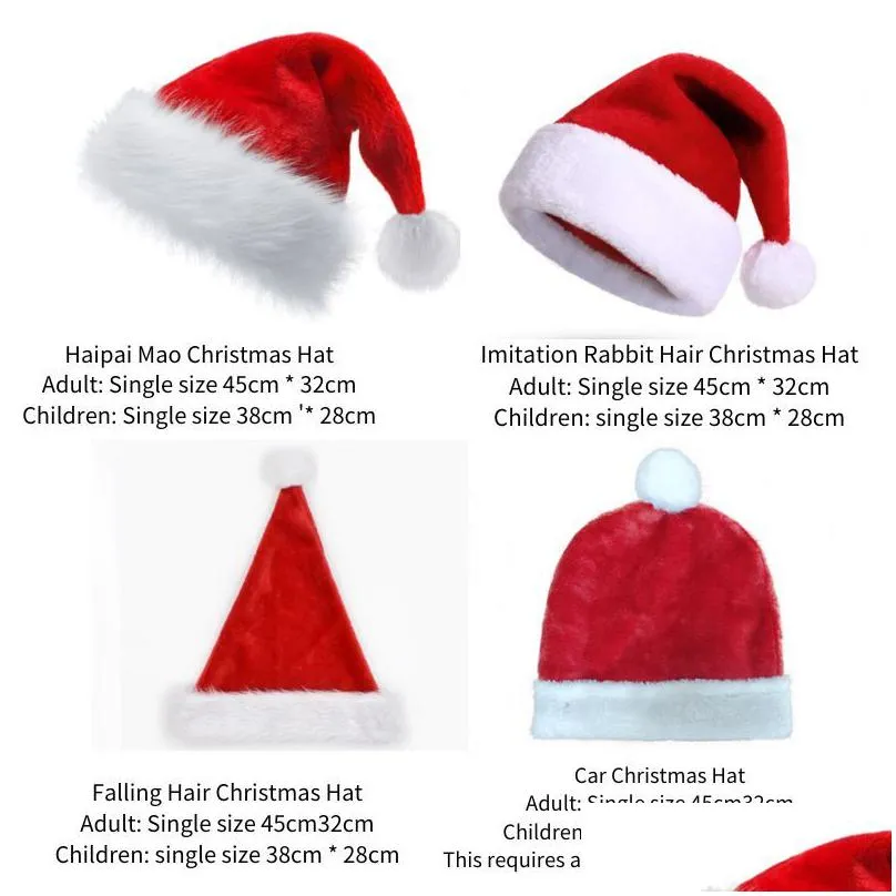 christmas decorations santa hat deluxe party plush hats red white thick coral veet for kid adt children men women