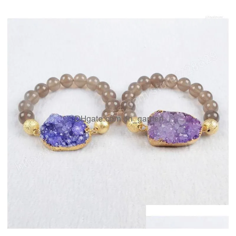 Chain Link Bracelets Borosa Fashion Style 5Pcs/Lot Natural Druzy Stone Bracelet Bangle Fine Jewelry G294 Drop Delivery Jewelr Dhgarden Dhp3Y