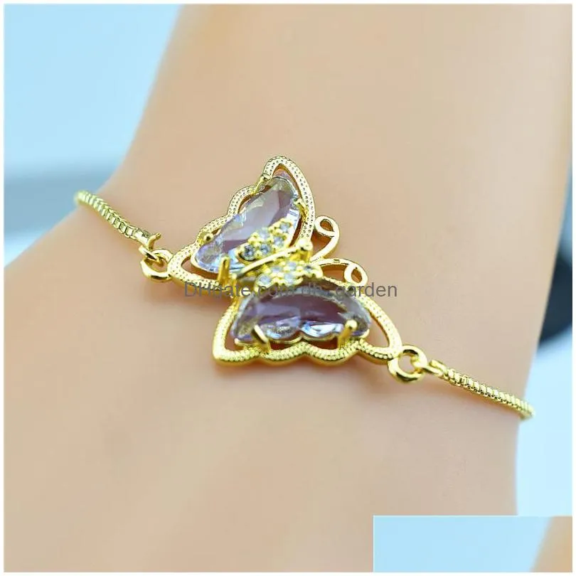 Chain Link Chain 2021 Korean Cubic Oxide Crystal Glass Butterfly Gold Adjustable Bracelet Womens Jewelry Mens Gift Exquisite Dhgarden Dhahv
