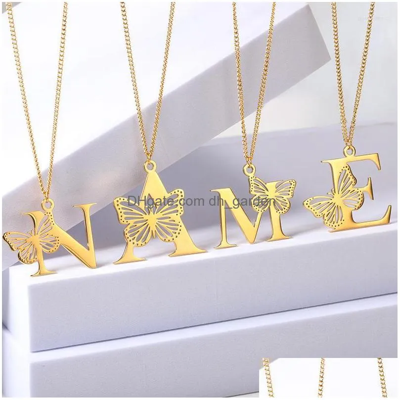 Pendant Necklaces Pendant Necklaces Fashion Personalized 26 Initials Charm Butterfly Necklace For Women Men Premium Design S Dhgarden Dhxnc