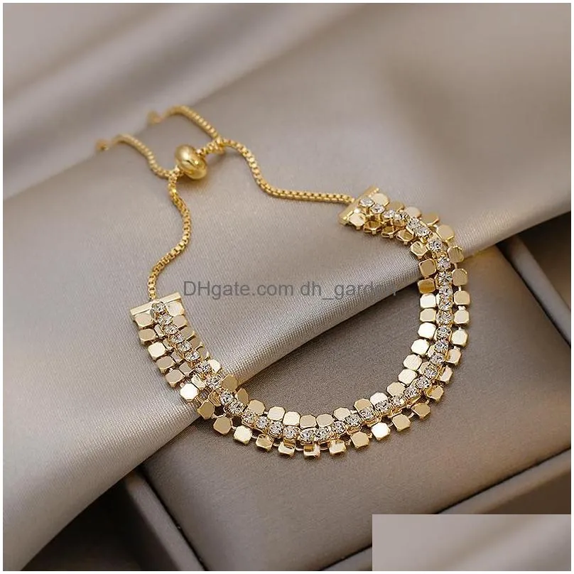 Chain Link Chain Lovelink Deaign Vintage Gold Color Zircon Geometric Bracelet For Women Adjustable Stainless Steel Jewelry G Dhgarden Dh2R8