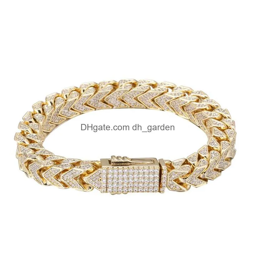 Chain Link Chain Hip Hop 8Mm Fl Iced Out Heavy Franco Copper Add Cubic Zirconia Stones Bracelet For Women Men Jewelry Drop D Dhgarden Dh2Jt