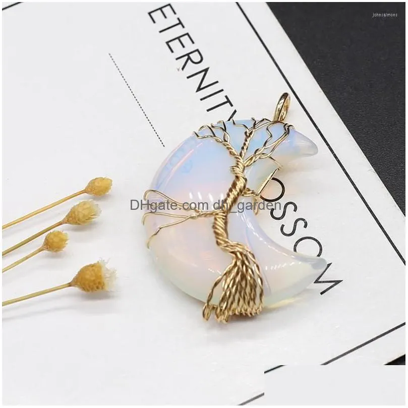 Pendant Necklaces Pendant Necklaces Natural Stone Pendants Gold Color Wire Wrap Moon Amethysts Black Agates For Jewelry Maki Dhgarden Dhwf3