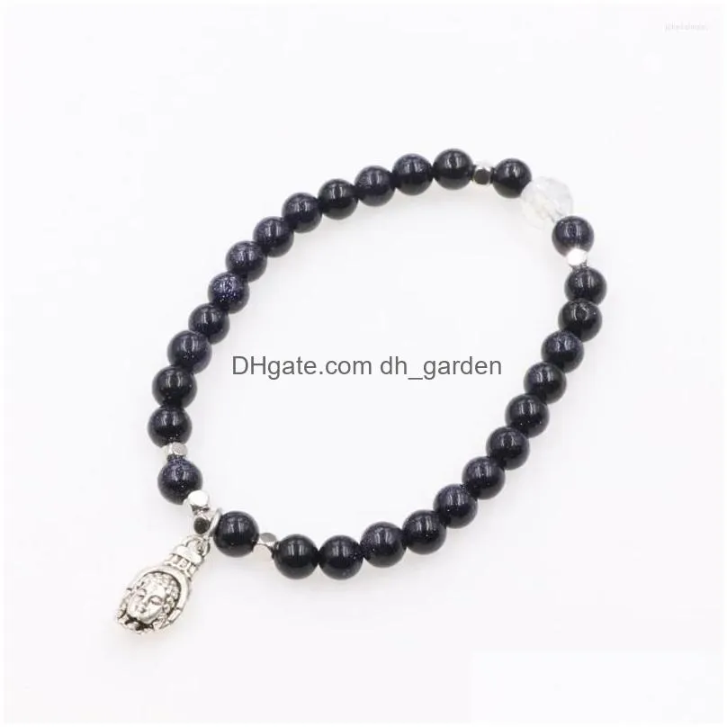 Charm Bracelets Charm Bracelets Trendy Bracelet Natural Galaxy Sandstone Jades Crystal Beads Tibetan Buddha Opal Violet Yoga Dhgarden Dh4Mk