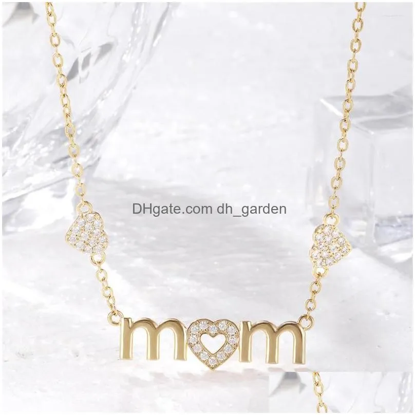 Pendant Necklaces Pendant Necklaces Mothers Day Mom Letter Crystal Heart Necklace For Mother Copper Chain Rhinestone Mama Je Dhgarden Dhwyn